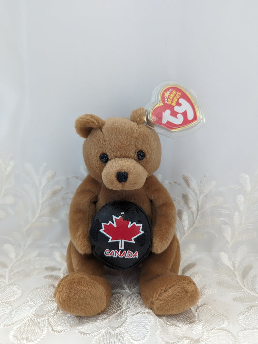 Ty Beanie Baby - Deke The Hockey Bear (6in) Non-mint Puck - Vintage Beanies Canada