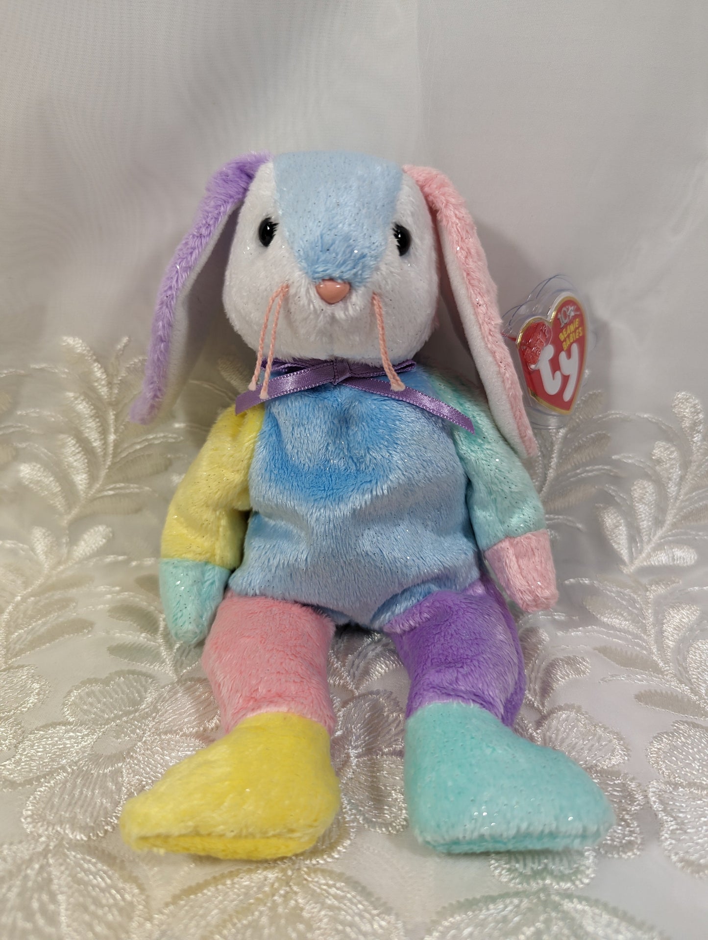 Ty Beanie Baby - Dippy the Multi - coloured Bunny Rabbit (8.5in) Blue Belly - Vintage Beanies Canada