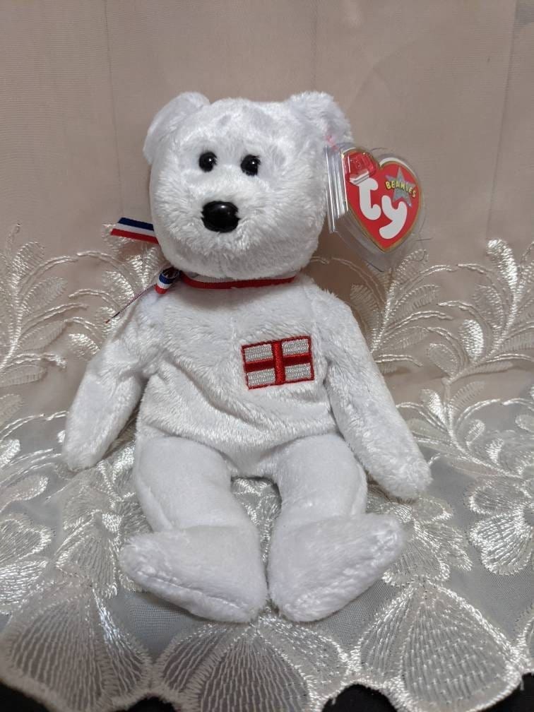 Ty Beanie Baby - England The White Bear - Near Mint *England exclusive* - Vintage Beanies Canada