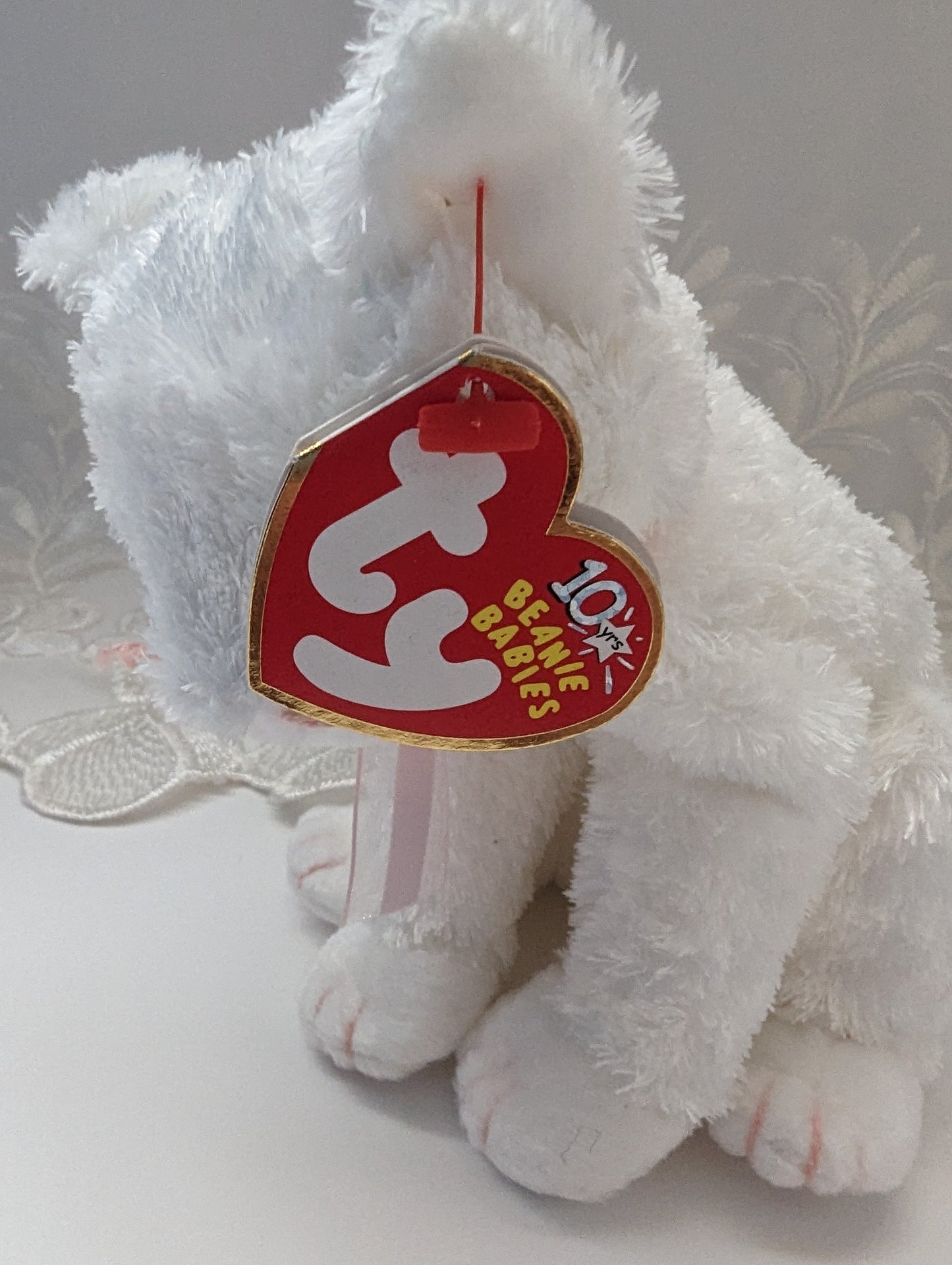 Ty Beanie Baby - Fancy The White Cat (7in) - Vintage Beanies Canada