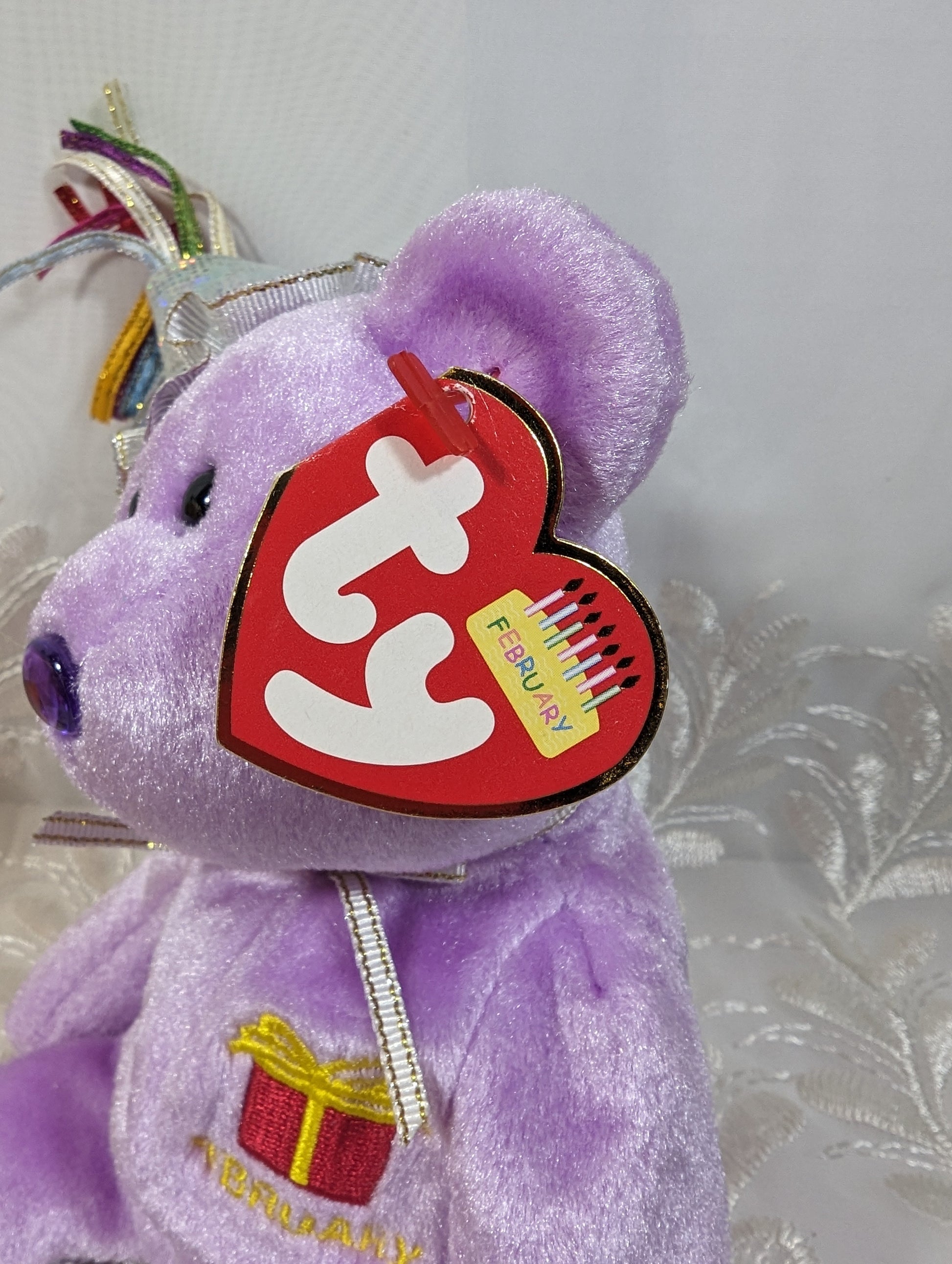 Ty Beanie Baby - February The Birthday Bear With Hat (8.5in) - Vintage Beanies Canada