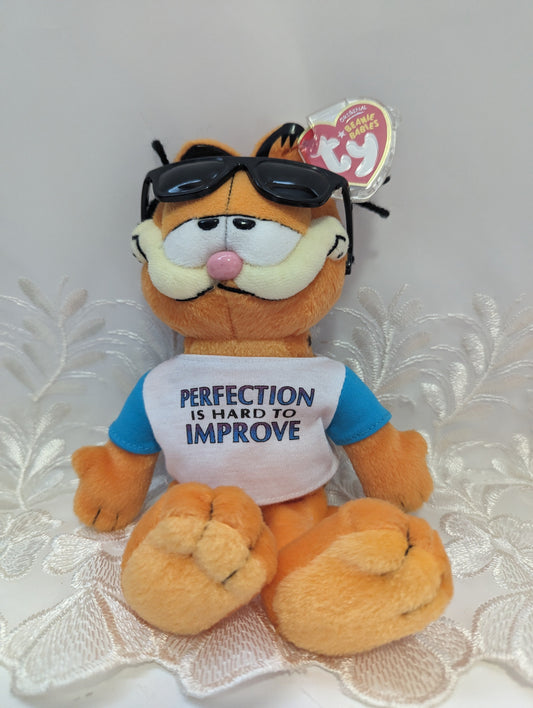 Ty Beanie Baby - Garfield The Cat With "Perfection Is Hard To Improve" Shirt (9in) - Vintage Beanies Canada