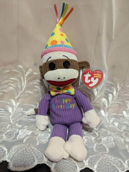 Ty Beanie Baby - Happy Birthday Sock Monkey (11in) - Vintage Beanies Canada