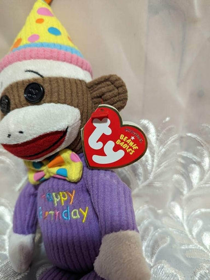 Ty Beanie Baby - Happy Birthday Sock Monkey (11in) - Vintage Beanies Canada