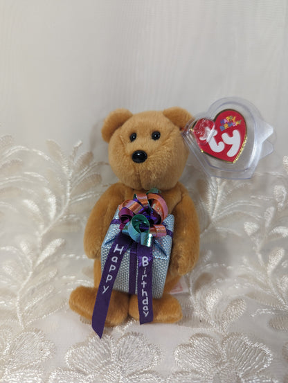 Ty Beanie Baby - Happy Birthday The Bear With Gift (5in) *Tiny* - Vintage Beanies Canada