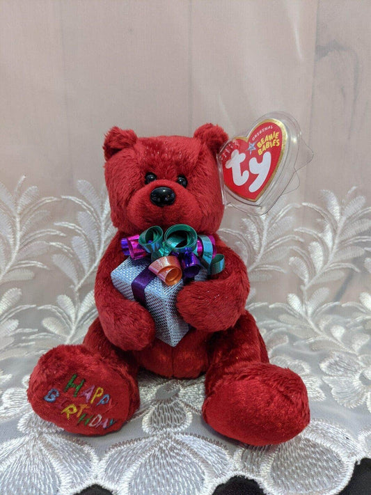Ty Beanie Baby - Happy Birthday The Red Bear Holding A Present (5in) - Vintage Beanies Canada