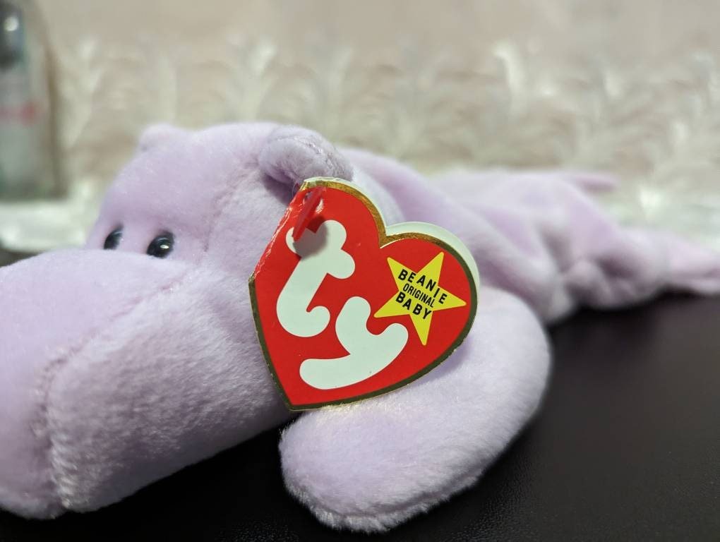 Ty Beanie Baby - Happy The Purple Hippo (8in) - Vintage Beanies Canada