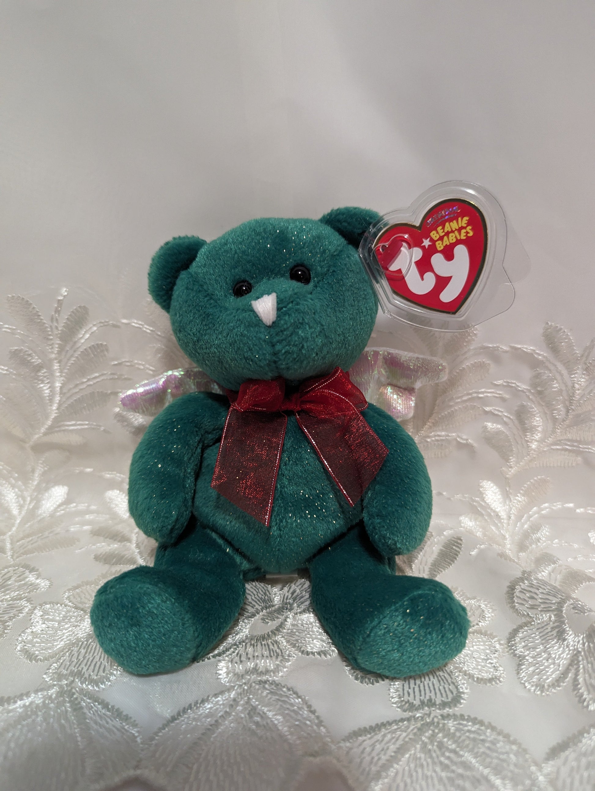 Ty Beanie Baby - Hark The Green Christmas Angel Bear (7in) - Vintage Beanies Canada