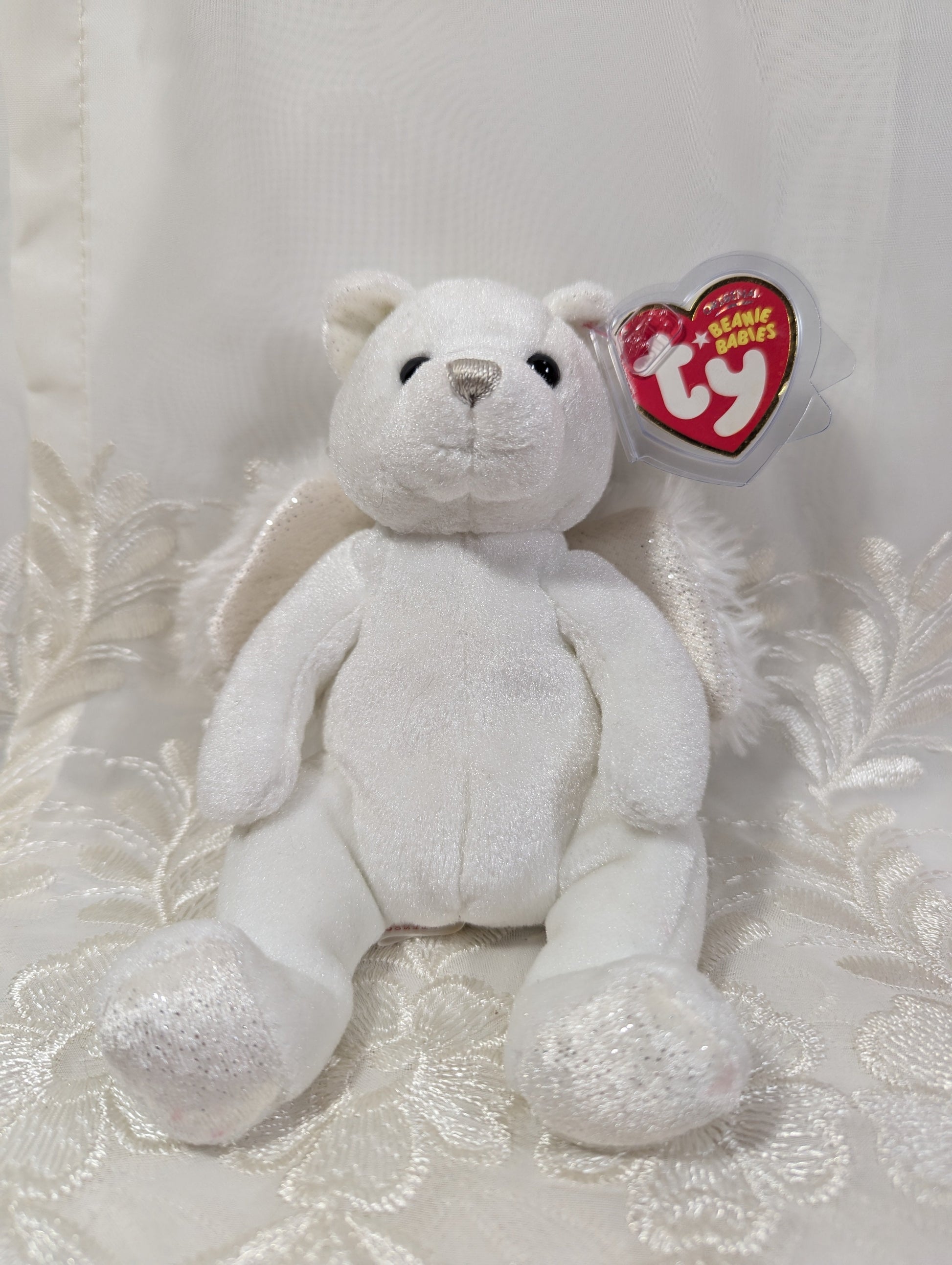 Ty Beanie Baby - Heavenly The Angel Bear (7in) Non - mint Tags - Vintage Beanies Canada