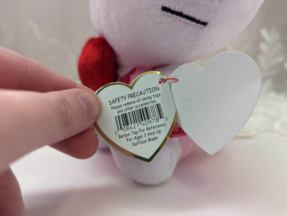 Ty Beanie Baby - Hello Kitty In Pink Heart Covered Dress Holding A Heart (6in) Creased Hang Tag - Vintage Beanies Canada
