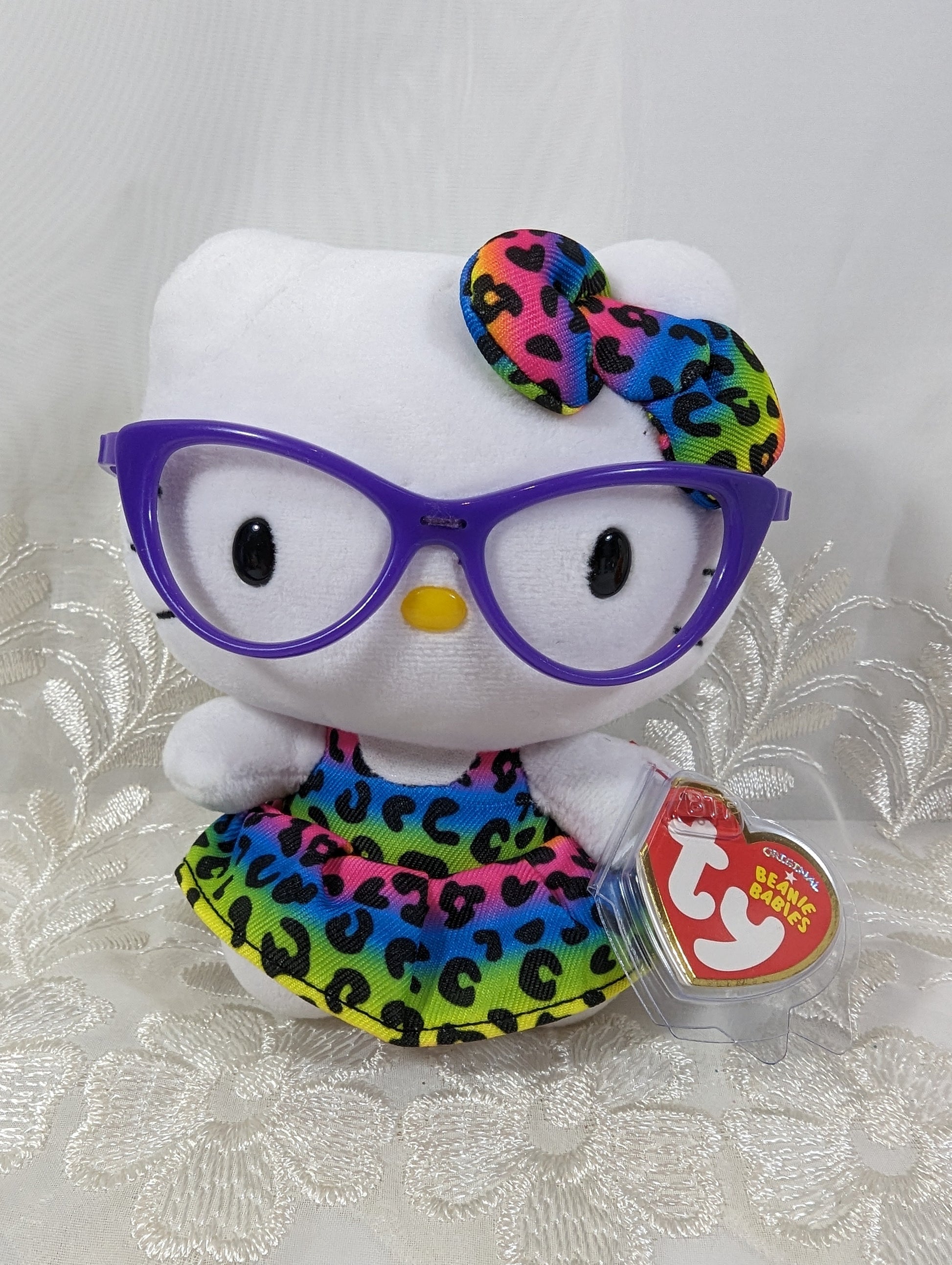 Ty Beanie Baby - Hello Kitty in Rainbow Leopard Print Dress (6in) - Vintage Beanies Canada