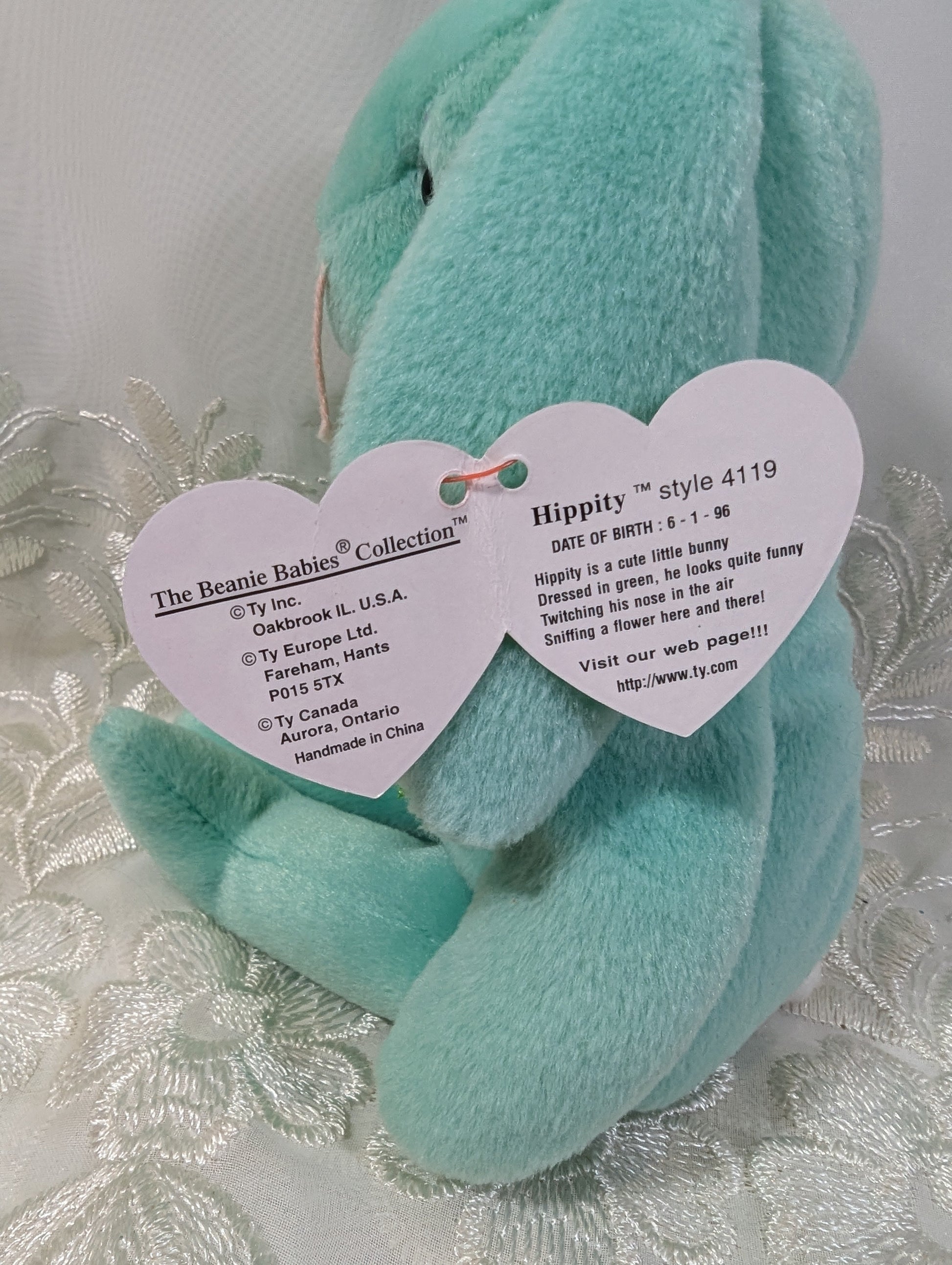 Ty Beanie Baby - Hippity The Green Bunny Rabbit (8.5 in) Creased tag - Vintage Beanies Canada