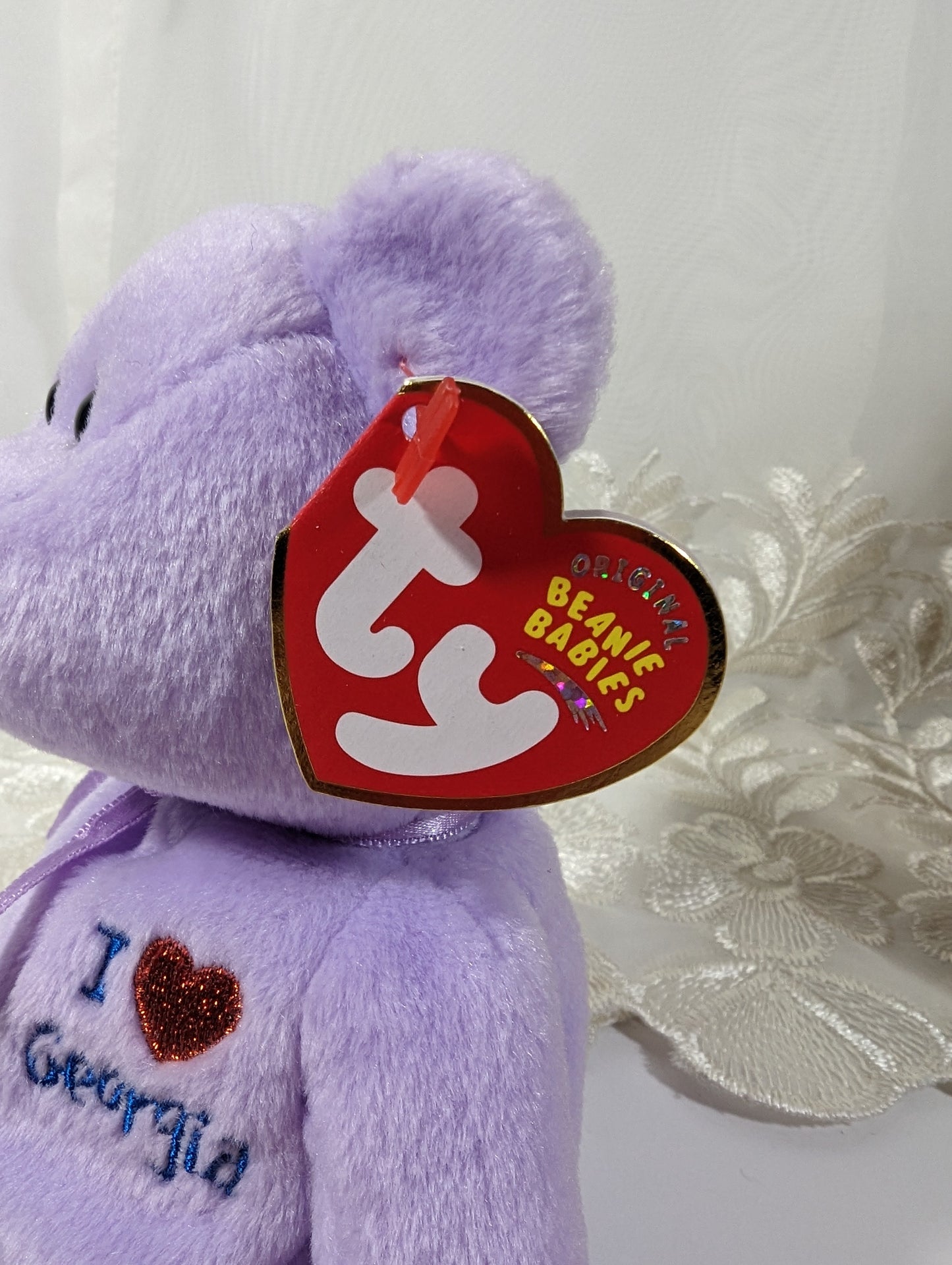 Ty Beanie Baby - I love Georgia the purple bear (8.5in) - Vintage Beanies Canada