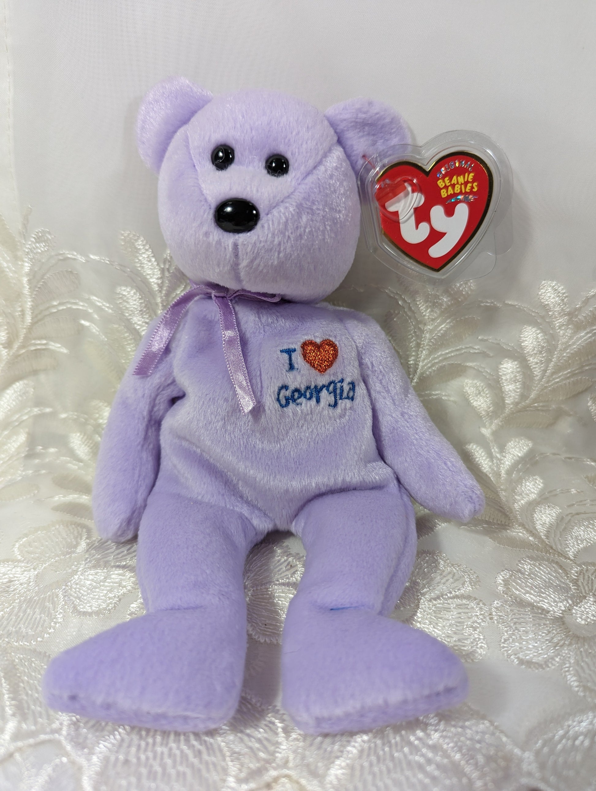 Ty Beanie Baby - I love Georgia the purple bear (8.5in) - Vintage Beanies Canada