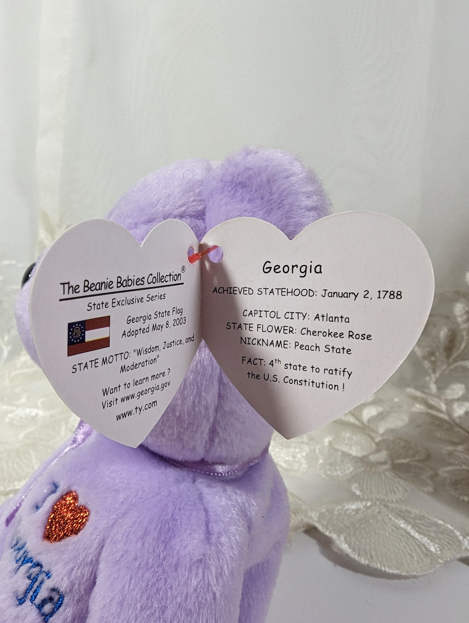 Ty Beanie Baby - I love Georgia the purple bear (8.5in) - Vintage Beanies Canada