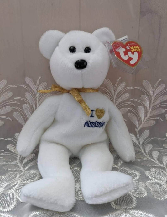 Ty Beanie Baby - I Love Mississippi The White Bear (8.5in) - Vintage Beanies Canada