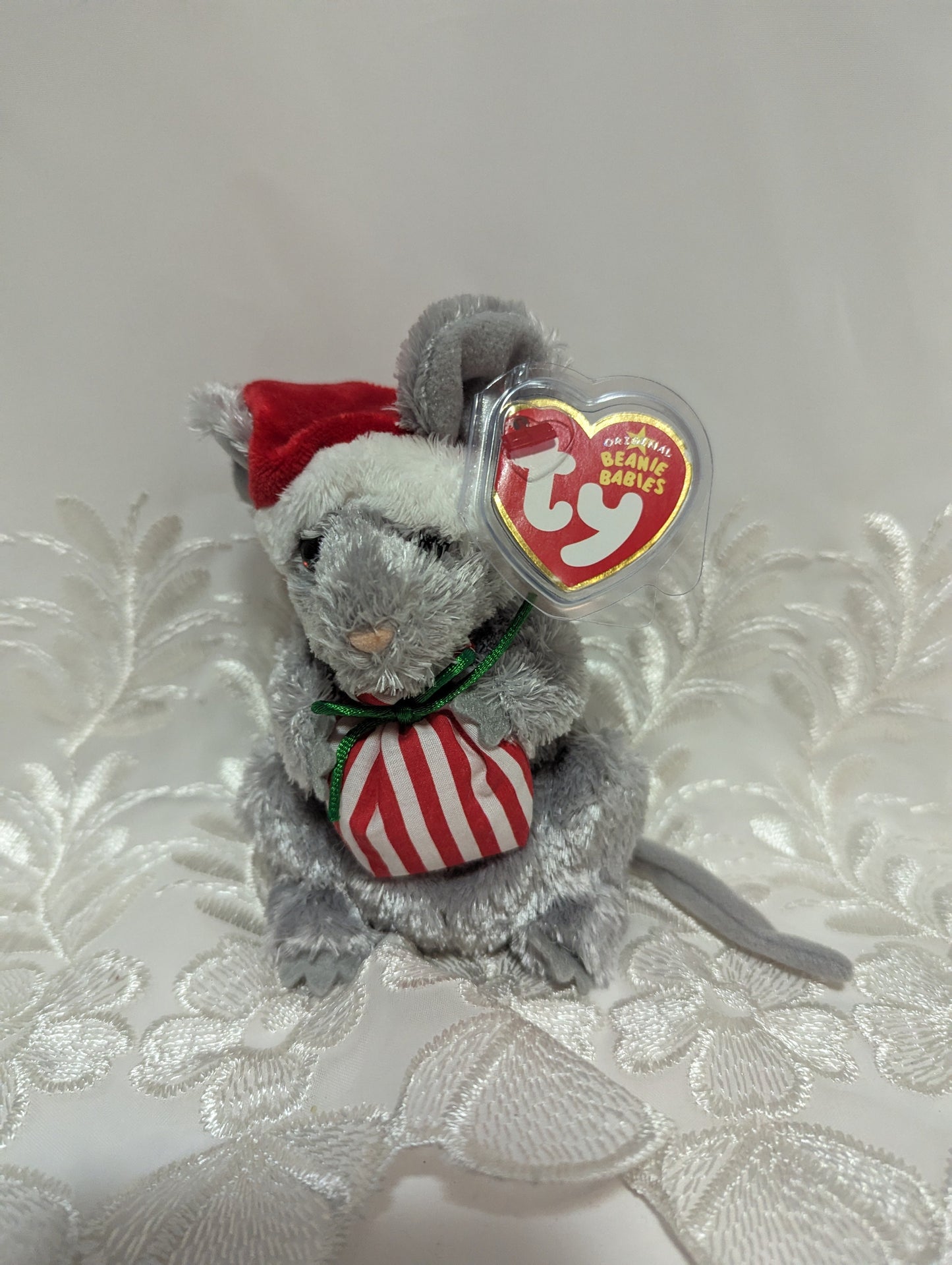 Ty Beanie Baby - Jinglemouse The Gray Christmas Mouse (6in) Near Mint - Vintage Beanies Canada