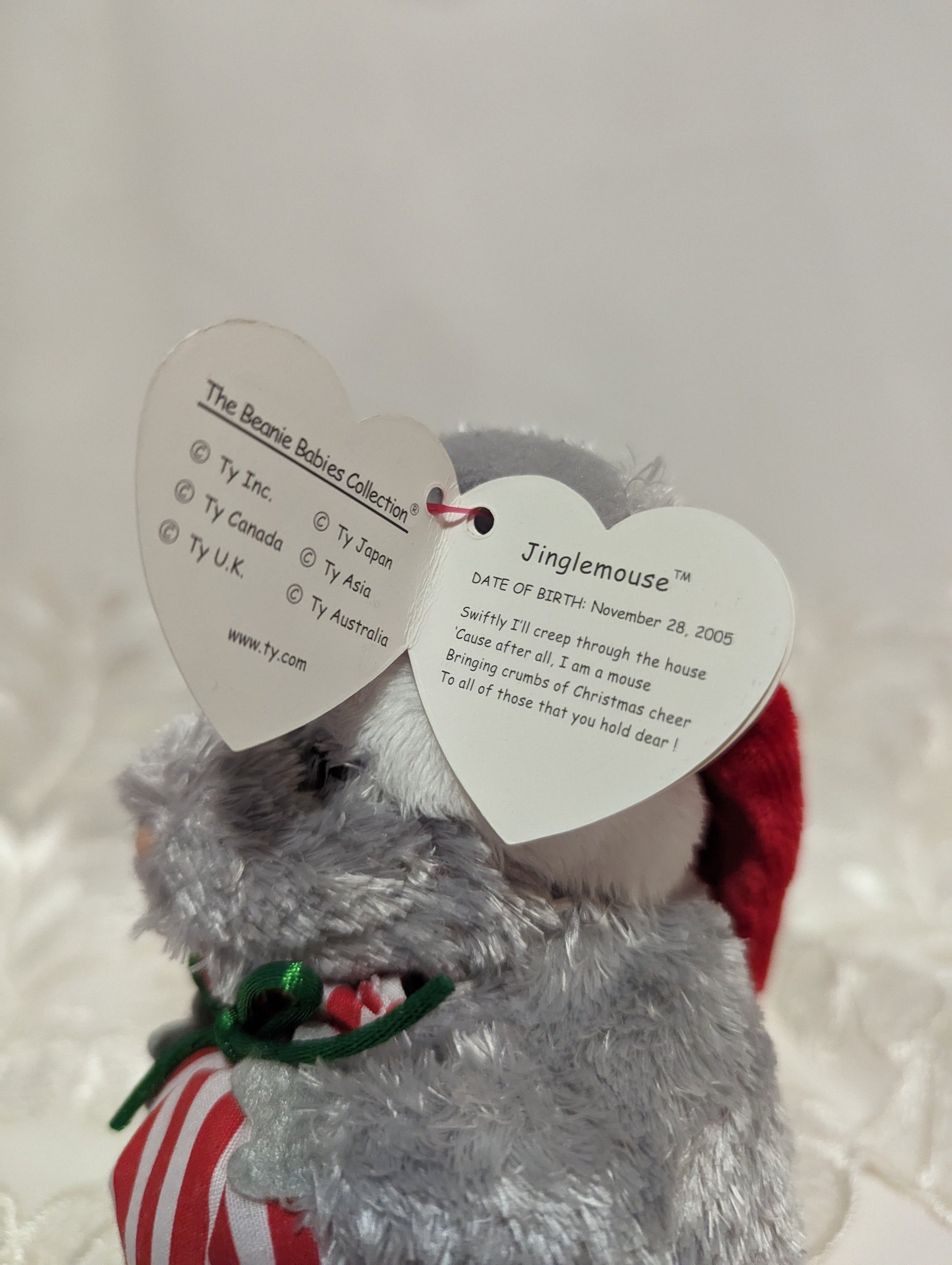 Ty Beanie Baby - Jinglemouse The Gray Christmas Mouse (6in) Near Mint - Vintage Beanies Canada