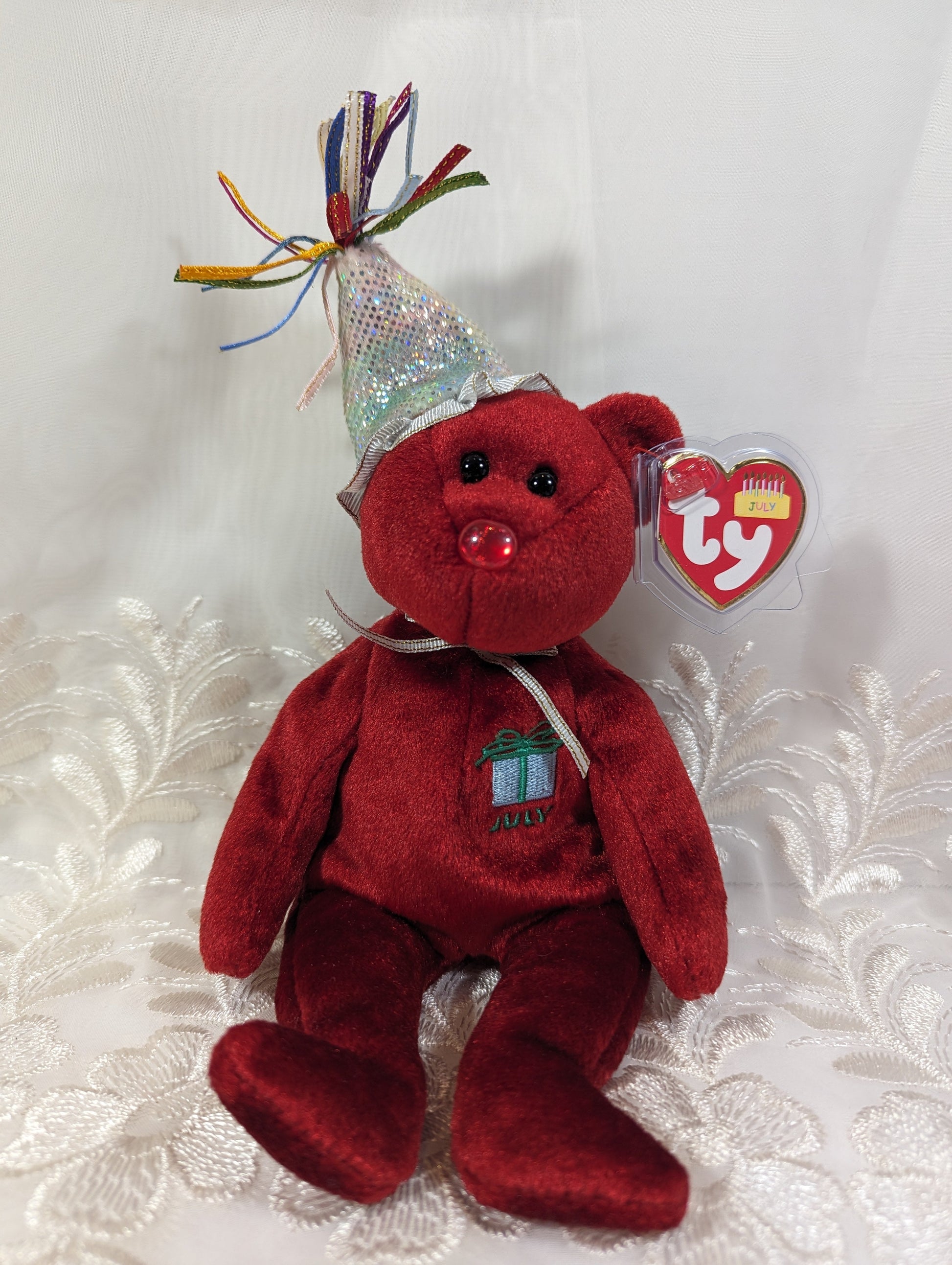 Ty Beanie Baby - July The Birthday Bear With Hat (9in) - Vintage Beanies Canada