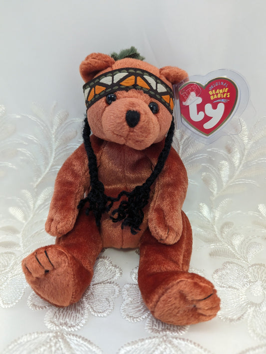 Ty Beanie Baby - Little Feather The Bear With Headdress (6in) - Vintage Beanies Canada