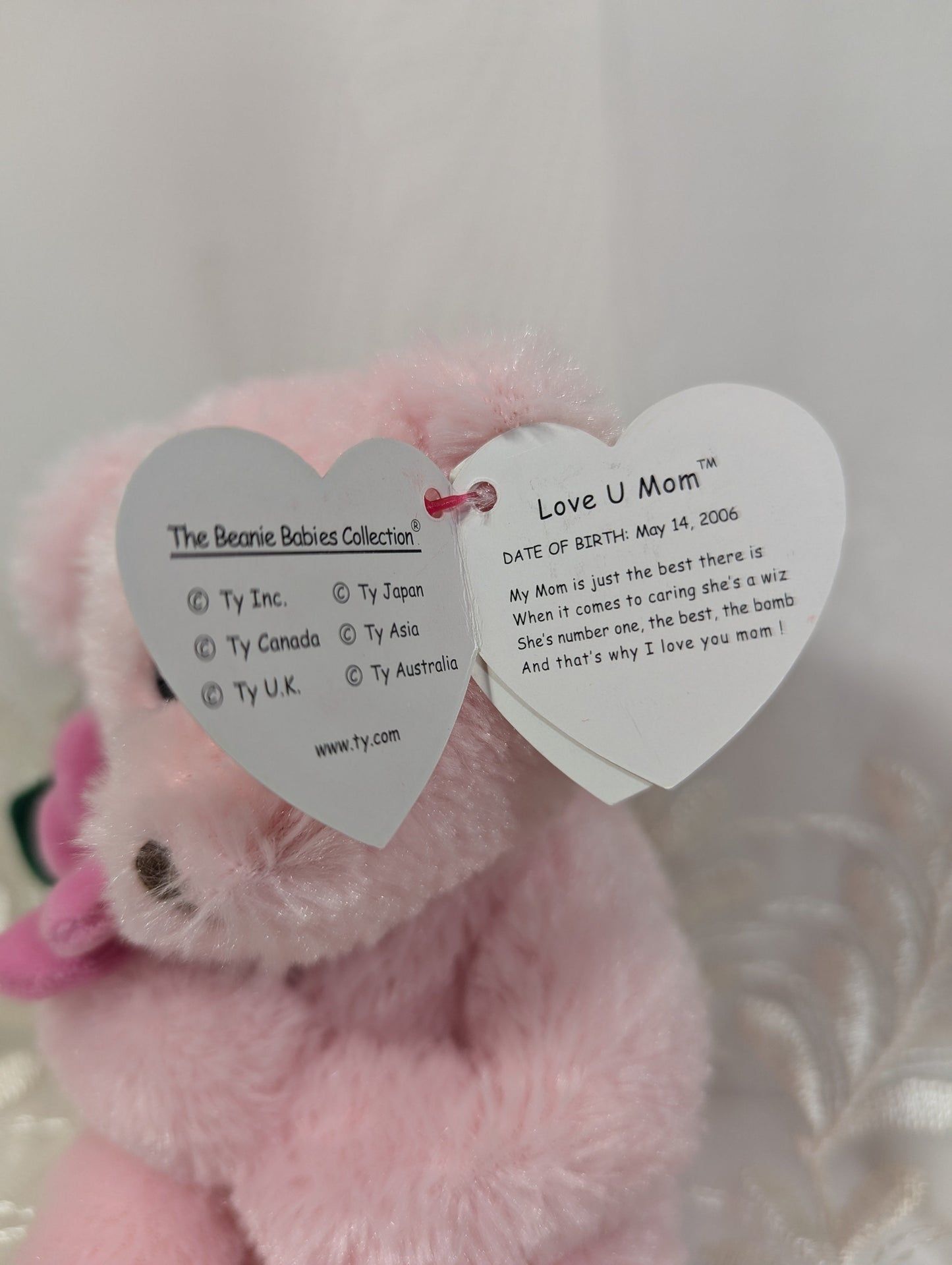 Ty Beanie Baby - Love U Mom The Pink Mother's Day Bear With Flower (8.5 in) - Vintage Beanies Canada