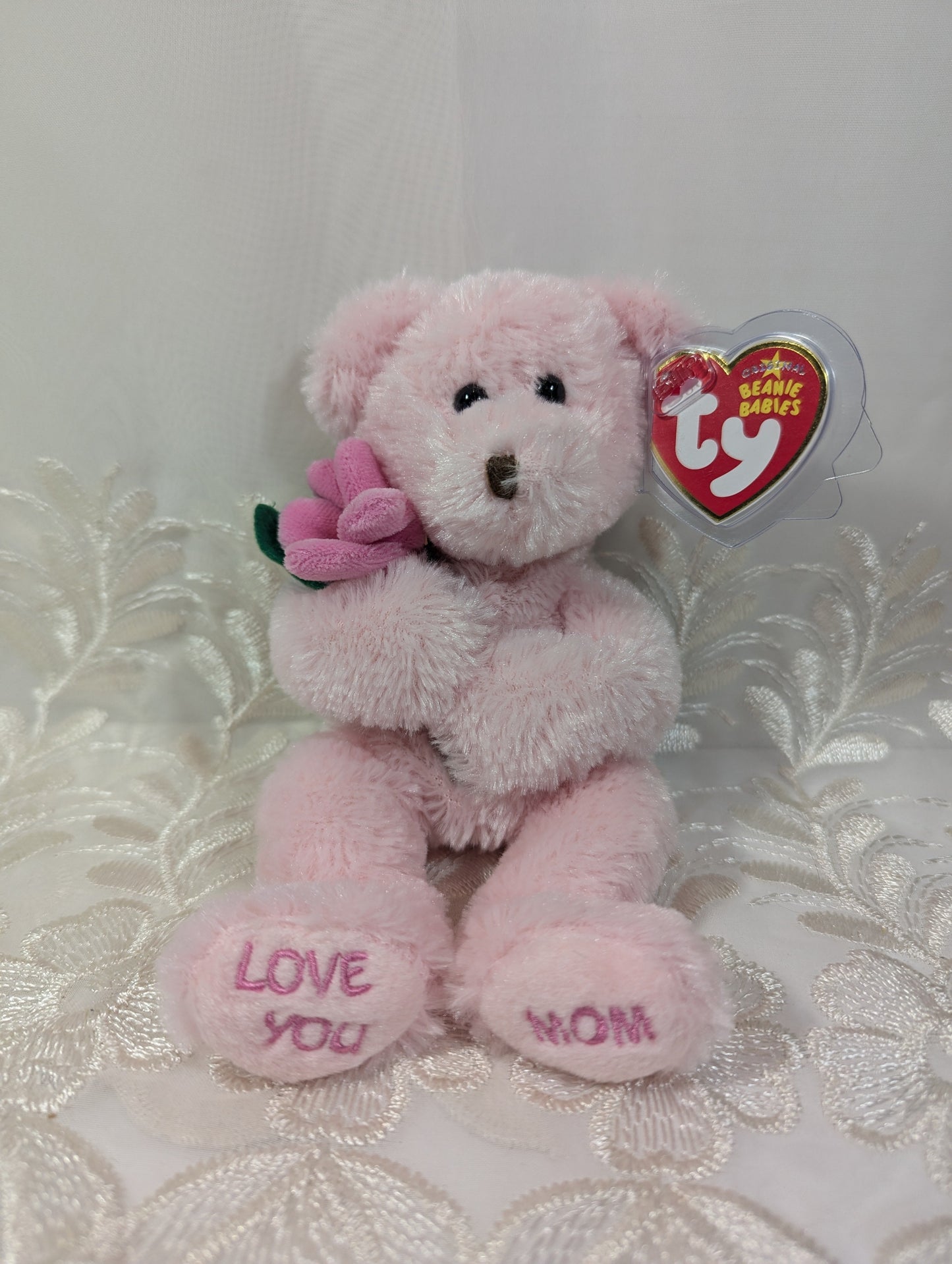 Ty Beanie Baby - Love U Mom The Pink Mother's Day Bear With Flower (8.5 in) - Vintage Beanies Canada