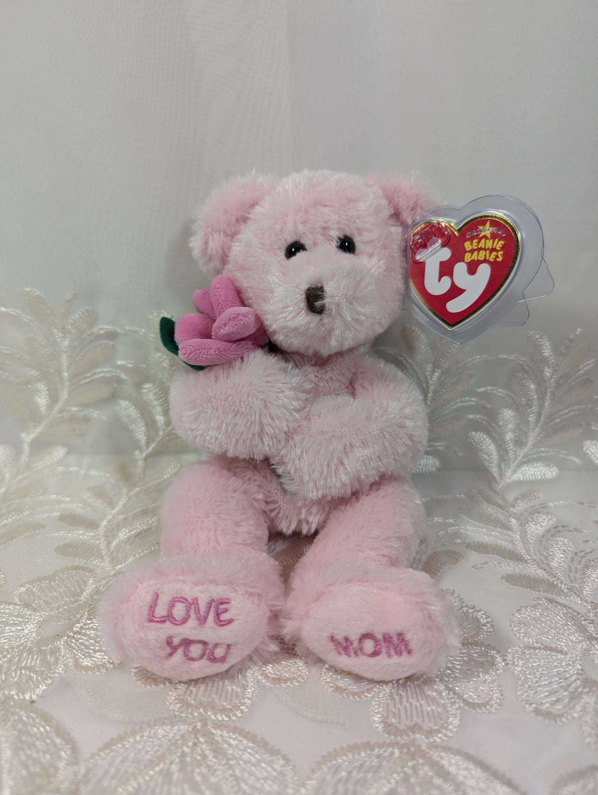 Ty Beanie Baby - Love U Mom The Pink Mother's Day Bear With Flower (8.5 in) - Vintage Beanies Canada