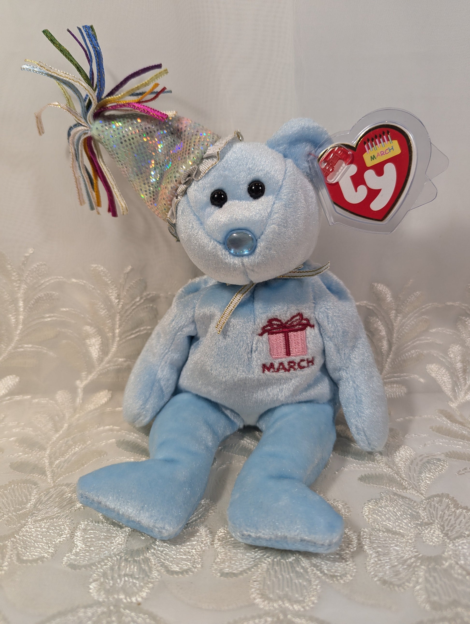 Ty Beanie Baby - March the Birthday Bear Wearing Party Hat (9 in) - Vintage Beanies Canada