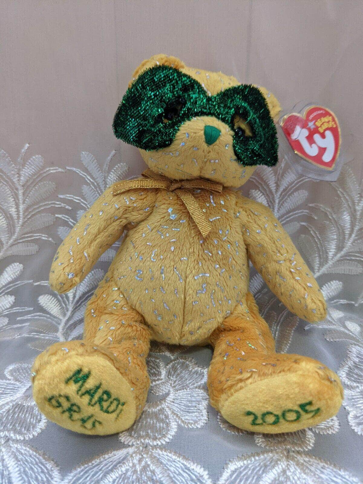 Ty Beanie Baby - Masque The Yellow Mardi Gras Bear (6in) - Vintage Beanies Canada