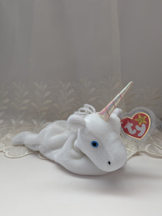 Ty Beanie Baby - Mystic The Unicorn (8in) Iridescent Horn, Coarse Mane - Vintage Beanies Canada