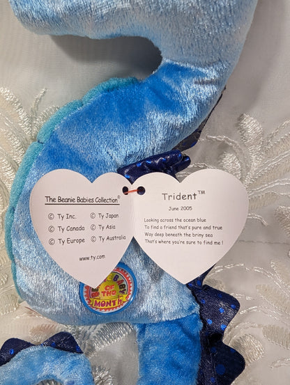 Ty Beanie Baby of the Month - Trident the Blue Seahorse (7in) June 2005 - Vintage Beanies Canada