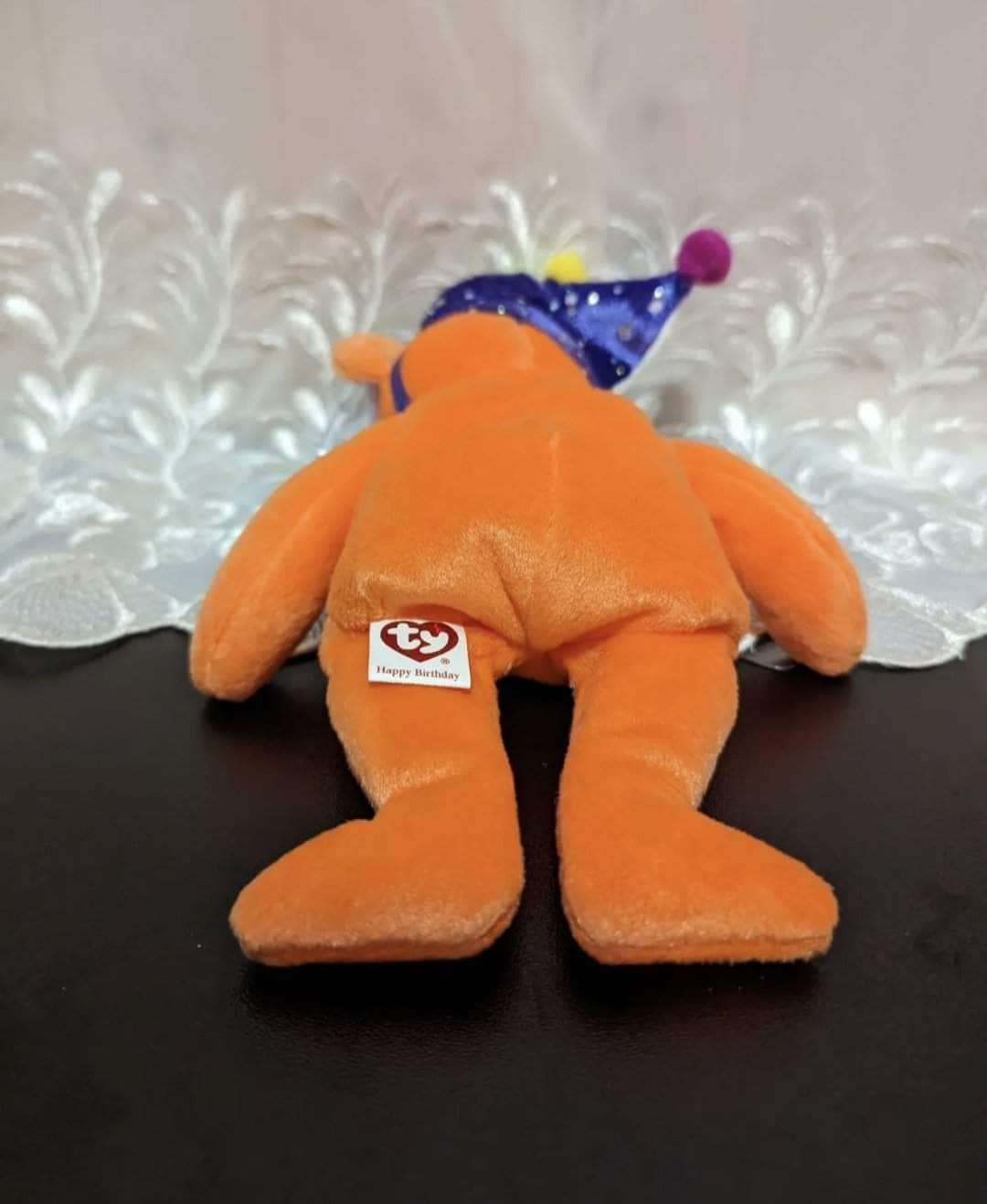 Ty Beanie Baby - Orange Happy Birthday Bear With Crown (9in) - Vintage Beanies Canada