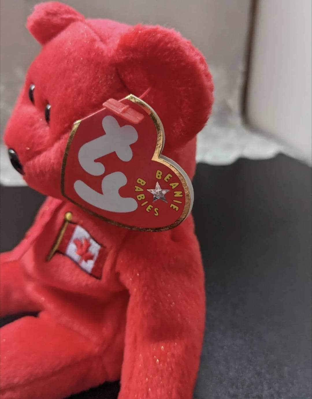 Ty Beanie Baby - Pierre the Red French Canadian Bear with Canada Flag (8.5in) - Vintage Beanies Canada