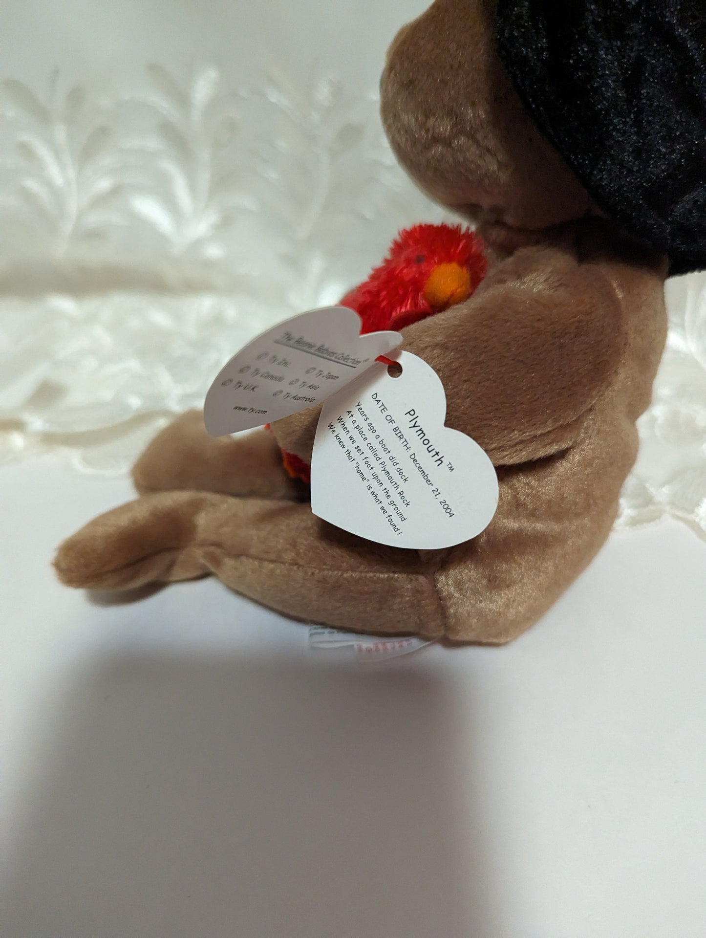 Ty Beanie Baby - Plymouth The Thanksgiving Bear Holding A Bird (9.5in) - Vintage Beanies Canada