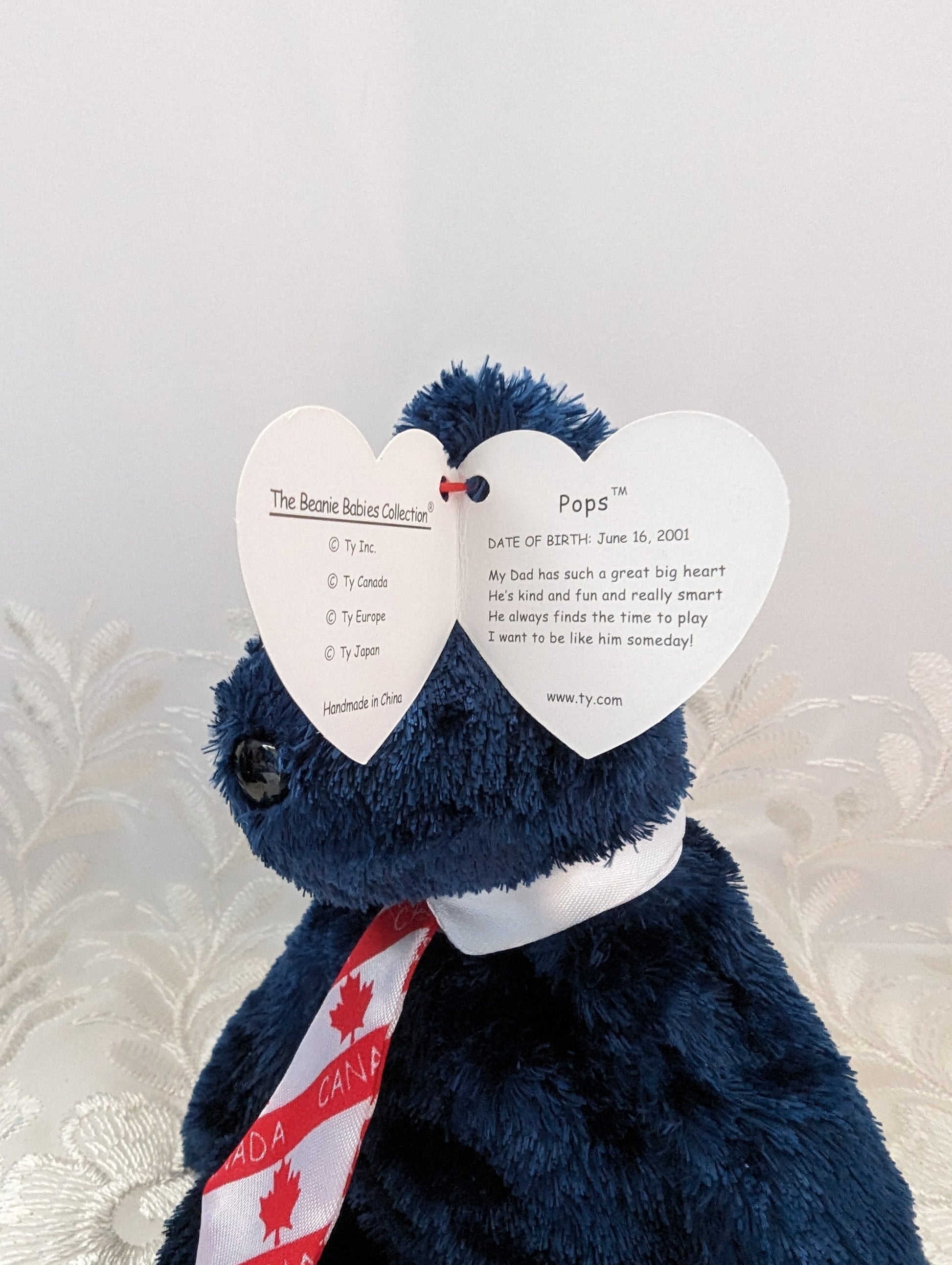 Ty Beanie Baby - Pops The Father's Day Bear (8.5in) Canadian Version - Vintage Beanies Canada