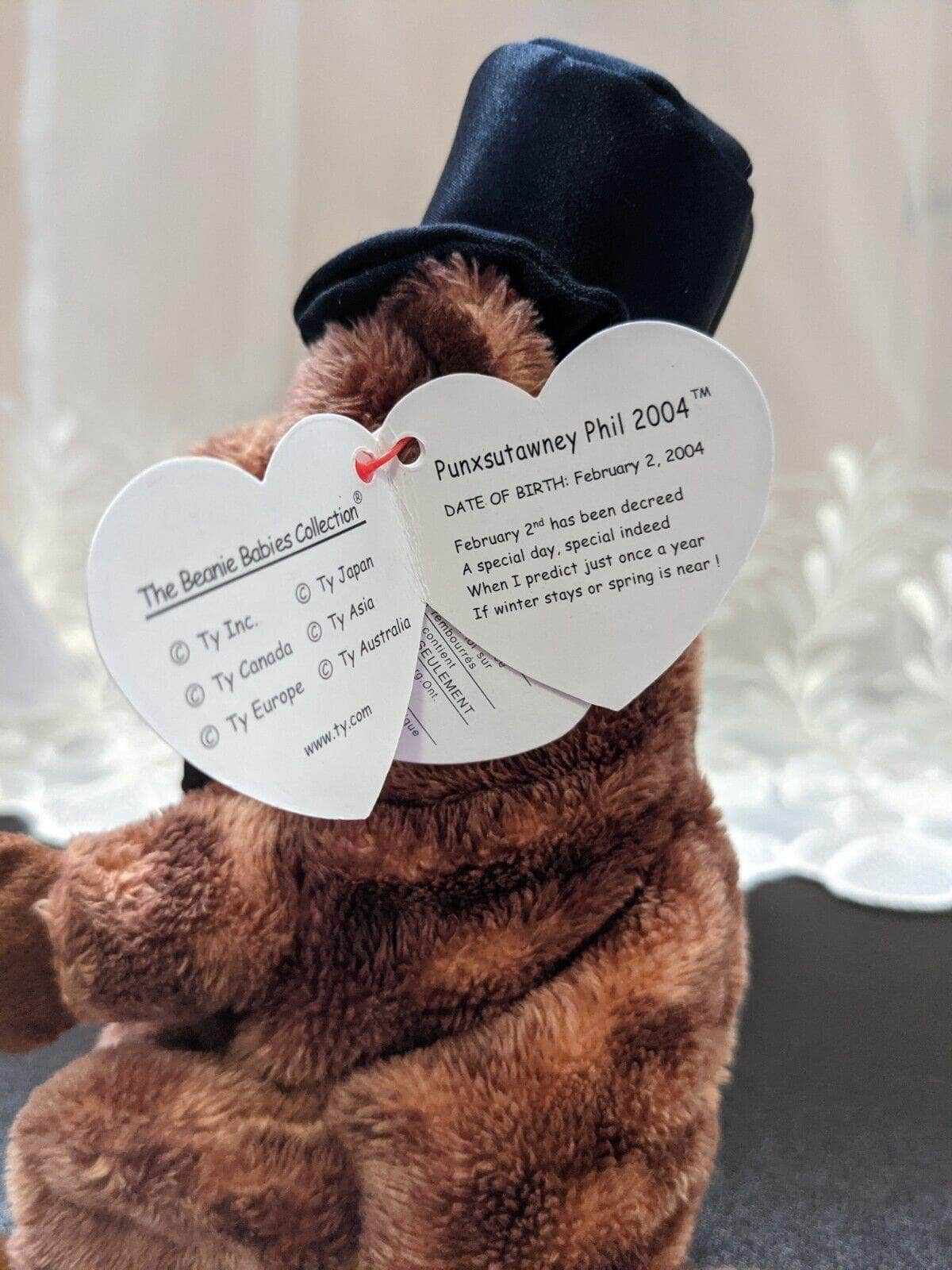 Ty Beanie Baby - PUNXSUTAWNEY PHIL 2004 the Groundhog w/ Top Hat (6.5in) - Vintage Beanies Canada