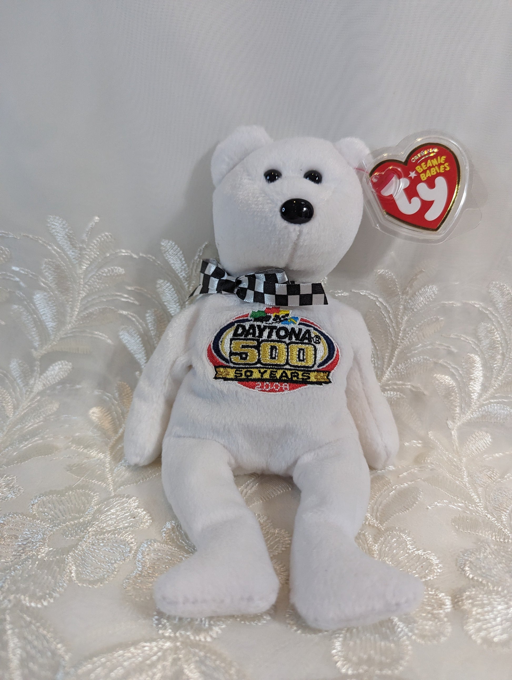 Ty Beanie Baby - Racing Gold the White Nascar Daytona 500 Bear (8.5 in) - Vintage Beanies Canada