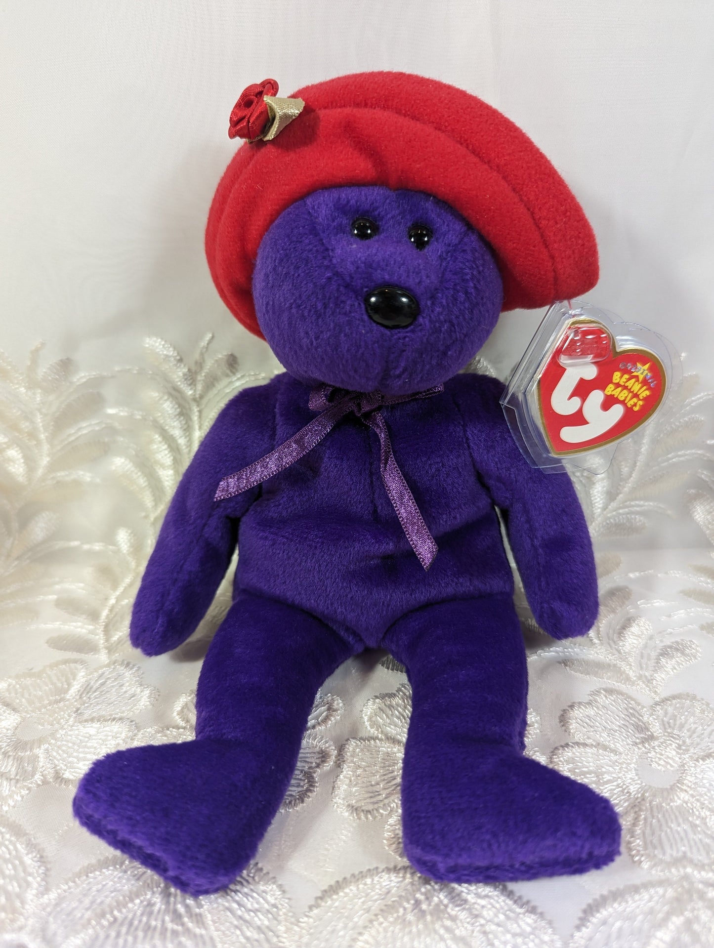 Ty Beanie Baby - Ruby The Purple Bear With Red Hat (9in) - Vintage Beanies Canada