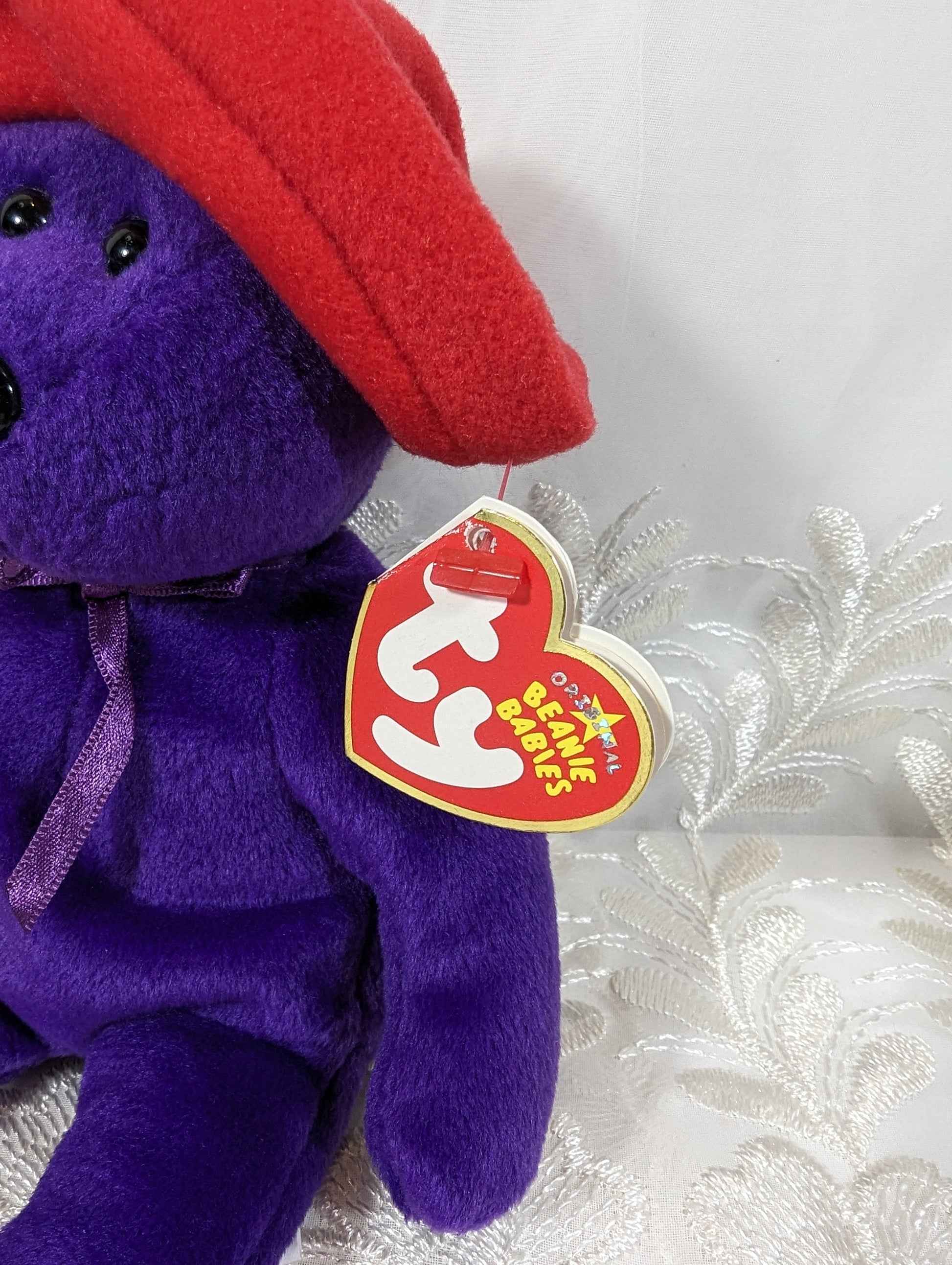 Ty Beanie Baby - Ruby The Purple Bear With Red Hat (9in) - Vintage Beanies Canada