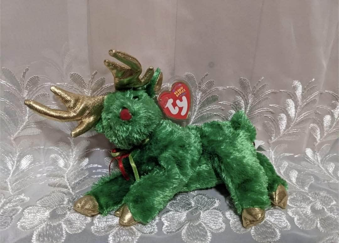 Ty Beanie Baby - Sleighbelle The Green Reindeer Christmas (6in) - Vintage Beanies Canada