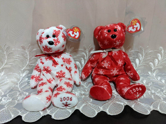 Ty Beanie Baby - Snowbelles The Red & White Christmas Bears (Sold As Set) Near Mint - Vintage Beanies Canada