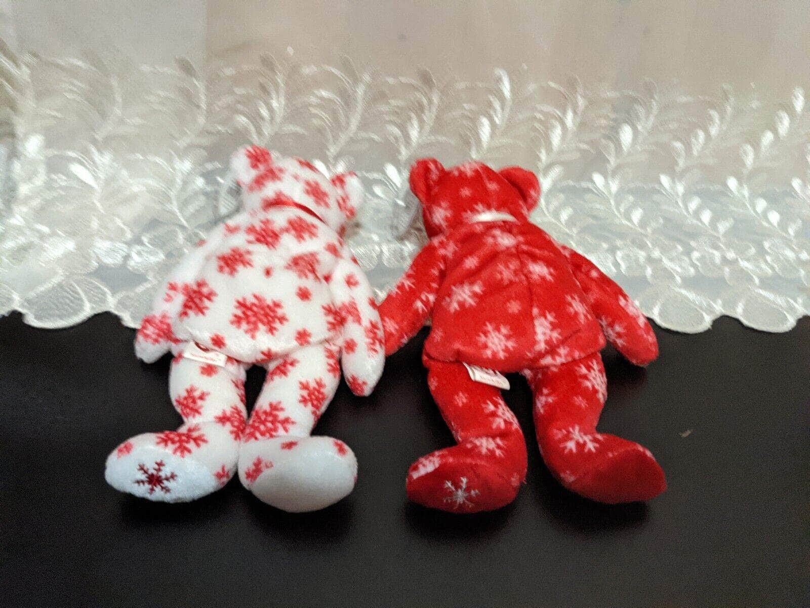 Ty Beanie Baby - Snowbelles The Red & White Christmas Bears (Sold As Set) Near Mint - Vintage Beanies Canada