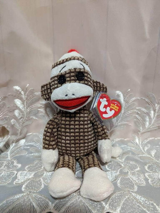 Ty Beanie Baby - Sock Monkey Brown Quilted Pattern Version - (9in) Creased Tag - Vintage Beanies Canada