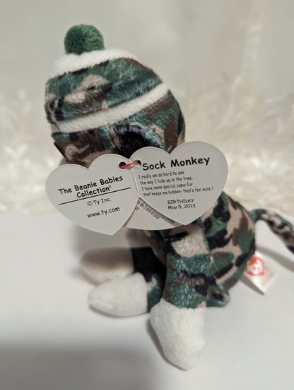 Ty Beanie Baby - Sock Monkey Green Camouflage Version (9in) - Vintage Beanies Canada