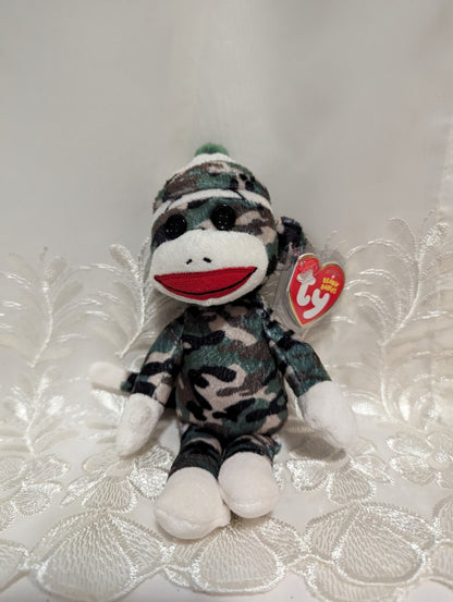 Ty Beanie Baby - Sock Monkey Green Camouflage Version (9in) - Vintage Beanies Canada