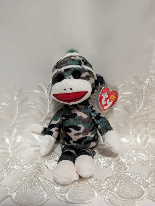 Ty Beanie Baby - Sock Monkey Green Camouflage Version (9in) - Vintage Beanies Canada