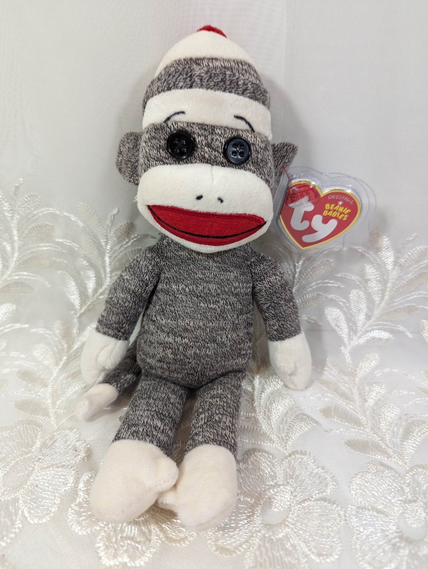 Ty Beanie Baby - Socks The Gray Sock Monkey (9 in) - Vintage Beanies Canada