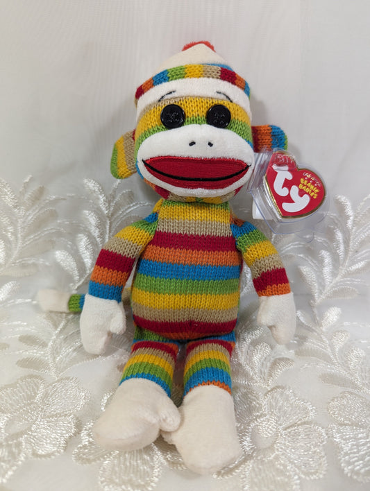 Ty Beanie Baby - Socks The Sock Monkey - Multi - colored Stripey Monkey (9.5in) - Vintage Beanies Canada