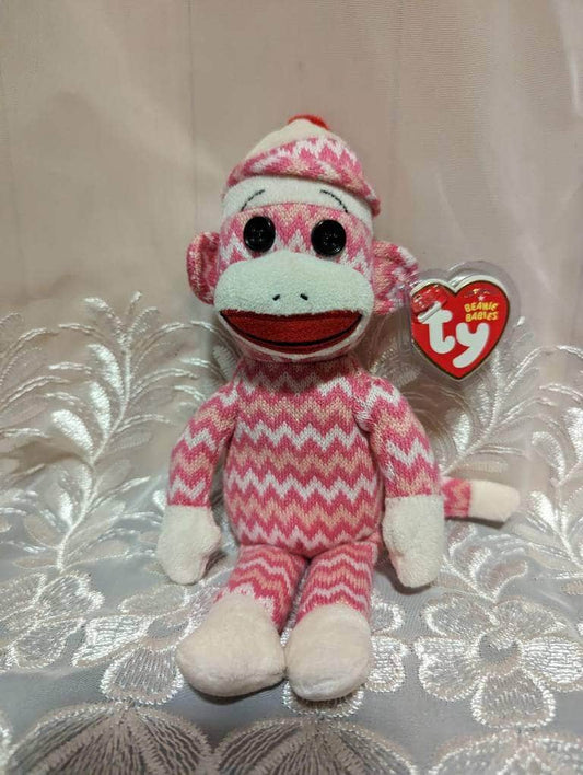 Ty Beanie Baby - Socks The Sock Monkey - Pink Zigzag Version. (9.5in) Near mint - Vintage Beanies Canada