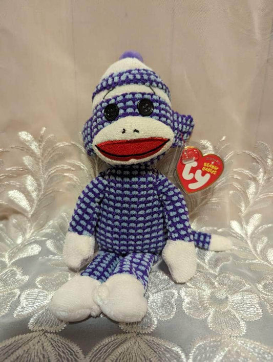 Ty Beanie Baby - Socks The Sock Monkey Quilted Blue / Purple Version (9in) - Vintage Beanies Canada